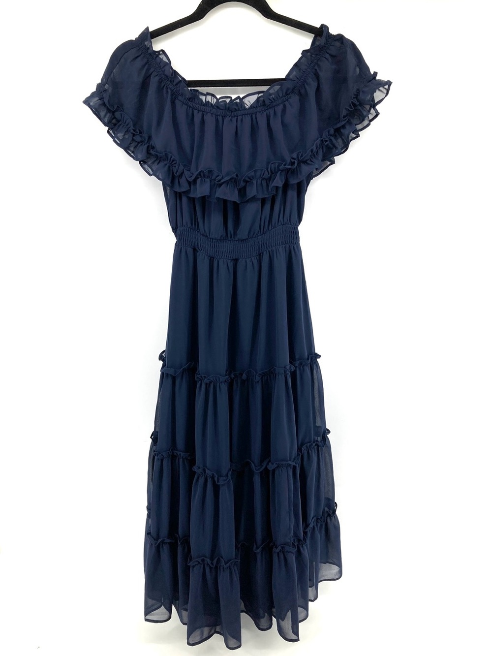 Idem Ditto Navy Blue Ruffle Midi Dress